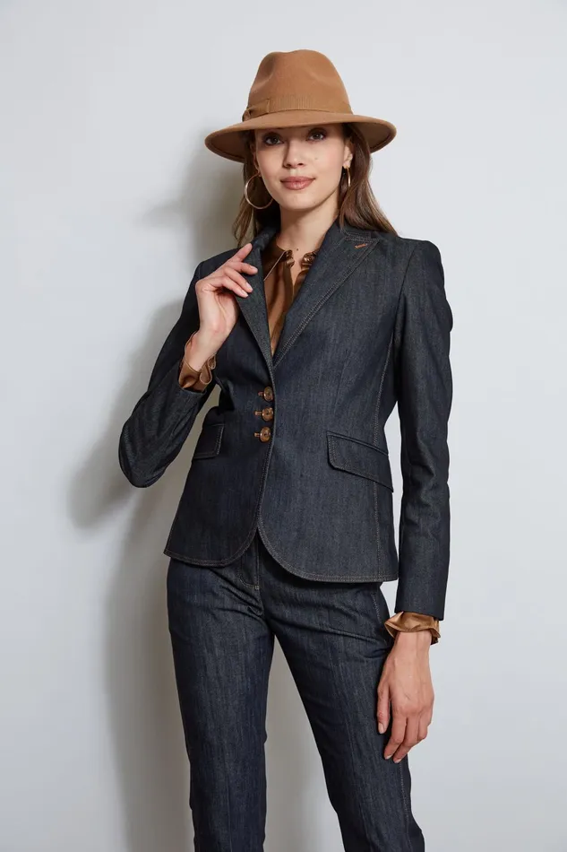 Outlet 8211 Women Suiting Elie Tahari Denim 3 Button Blazer Indigo