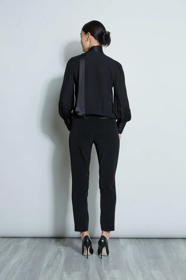 Outlet 8211 Women Tops Elie Tahari Blouson Satin Tie Shirt Black