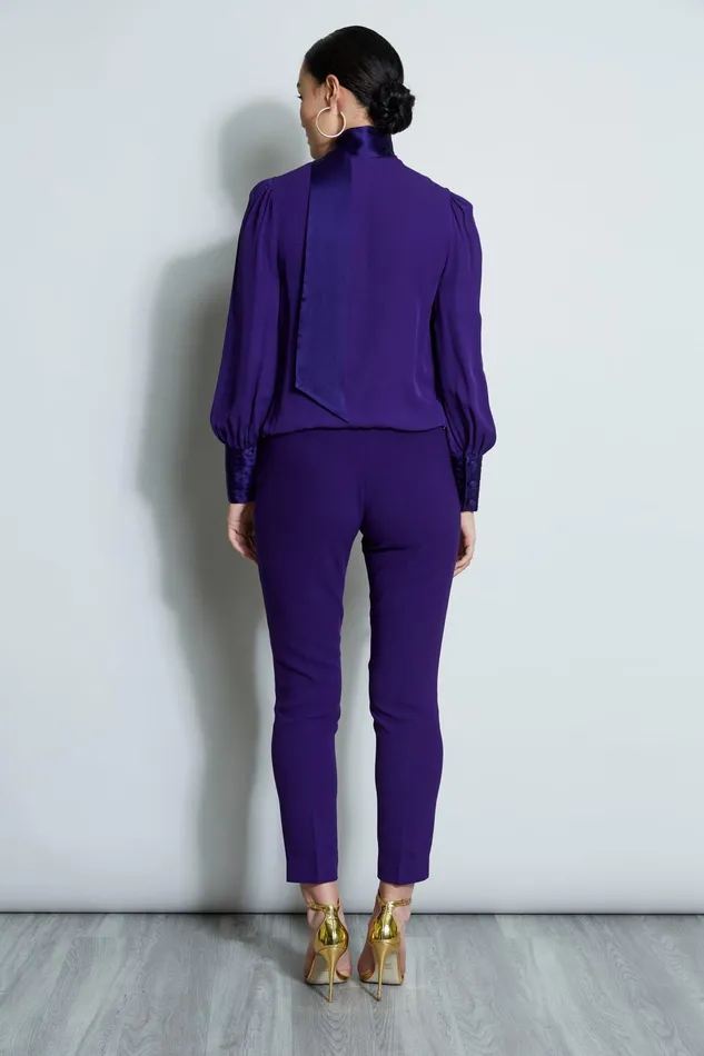 Outlet 8211 Women Tops Elie Tahari Blouson Satin Tie Shirt Winter Plum