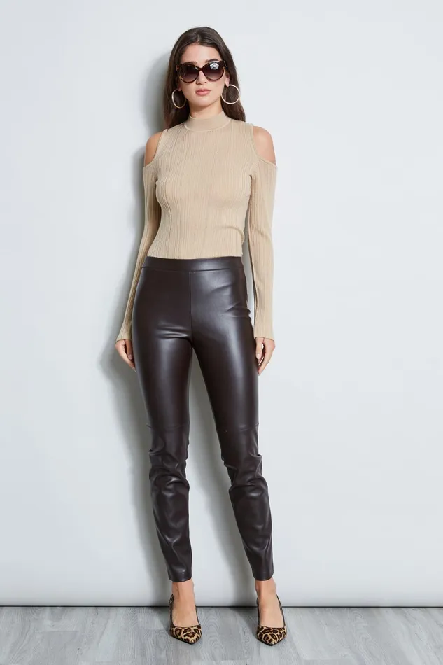 Outlet 8211 Women Tops Elie Tahari Cold Shoulder Mock Neck Sweater Camel