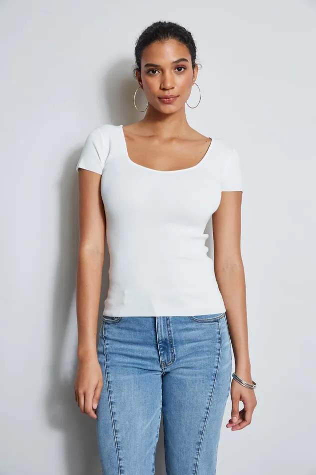 Outlet 8211 Women Tops Elie Tahari Contour Neck Rib Sweater Sky White