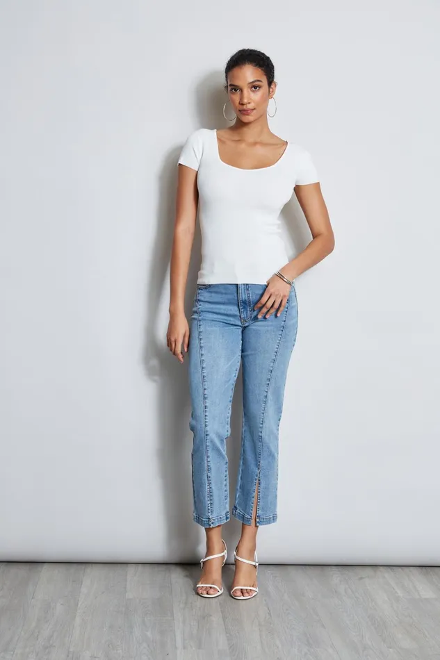 Outlet 8211 Women Tops Elie Tahari Contour Neck Rib Sweater Sky White
