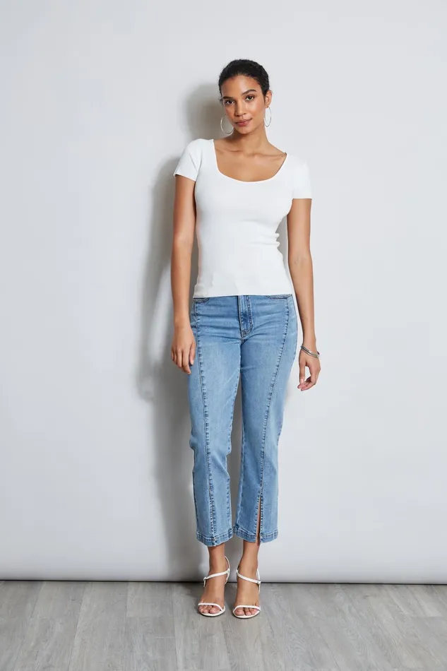 Outlet 8211 Women Tops Elie Tahari Contour Neck Rib Sweater Sky White