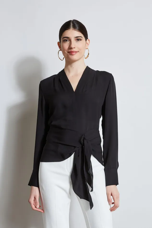 Outlet 8211 Women Tops Elie Tahari Contour Side Tie Shirt Black