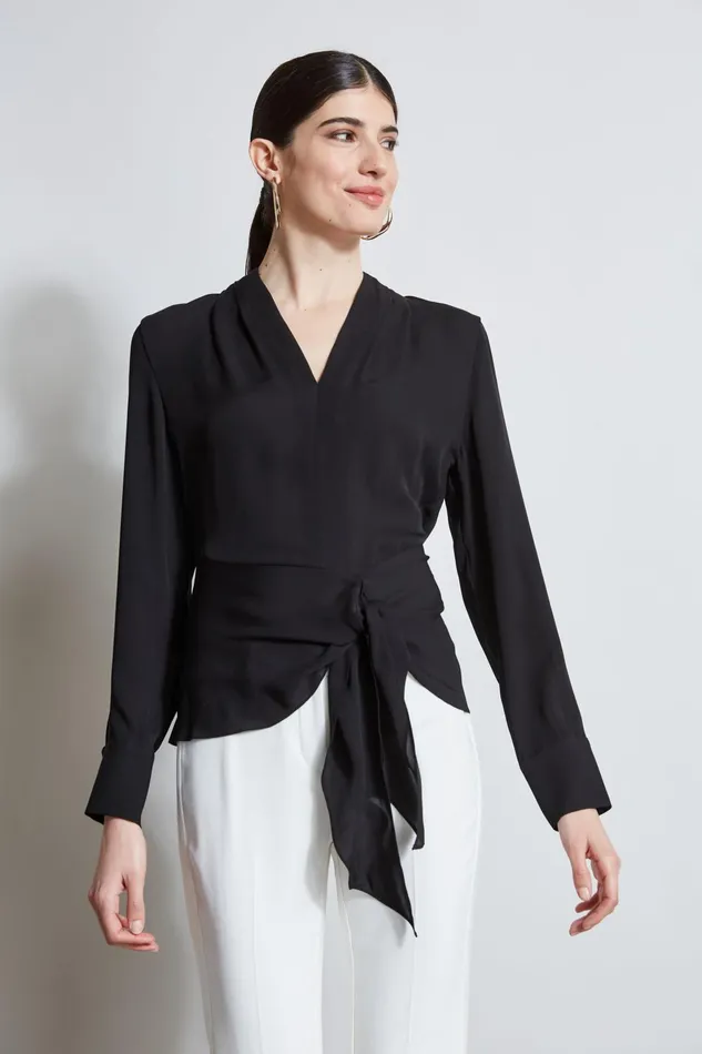 Outlet 8211 Women Tops Elie Tahari Contour Side Tie Shirt Black