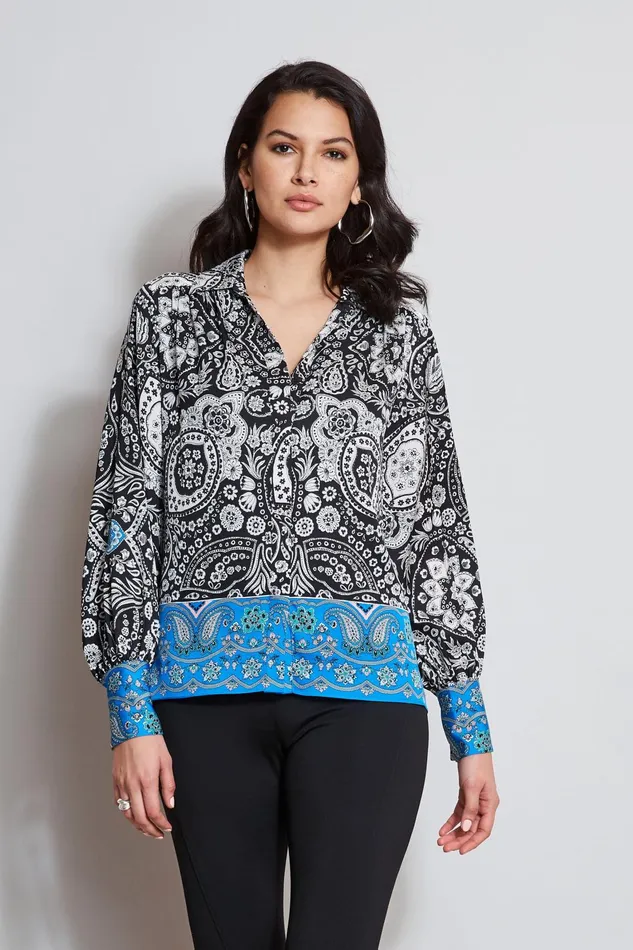 Outlet 8211 Women Tops Elie Tahari Eclipse Scarf Print Shirt Eclipse Floral Print