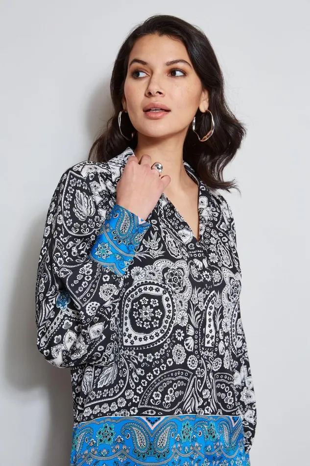 Outlet 8211 Women Tops Elie Tahari Eclipse Scarf Print Shirt Eclipse Floral Print