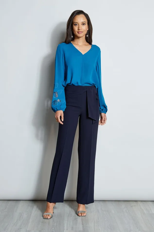 Outlet 8211 Women Tops Elie Tahari Embroidered Long Sleeve Shirt Pacific Blue