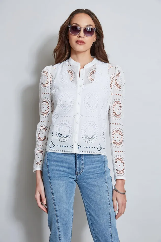 Outlet 8211 Women Tops Elie Tahari Lace Button Shirt Pearl