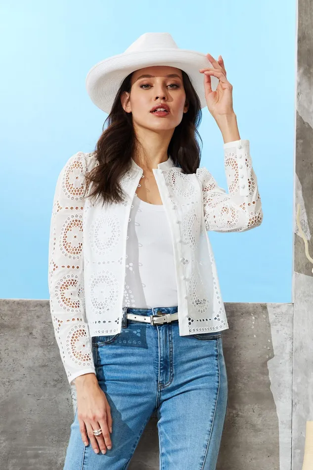 Outlet 8211 Women Tops Elie Tahari Lace Button Shirt Pearl