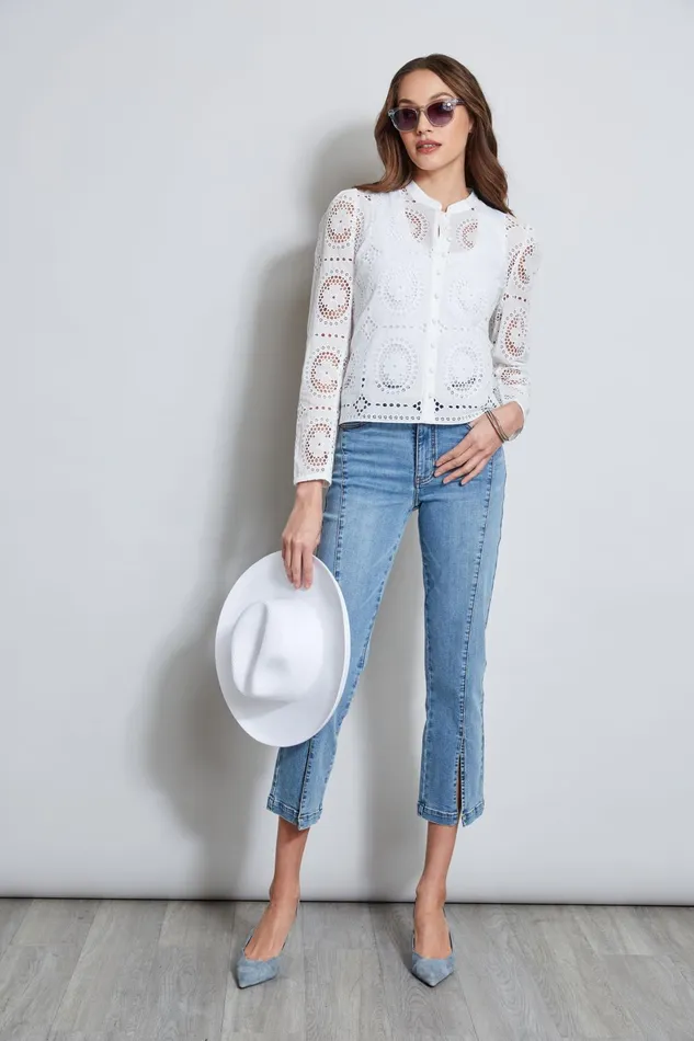Outlet 8211 Women Tops Elie Tahari Lace Button Shirt Pearl