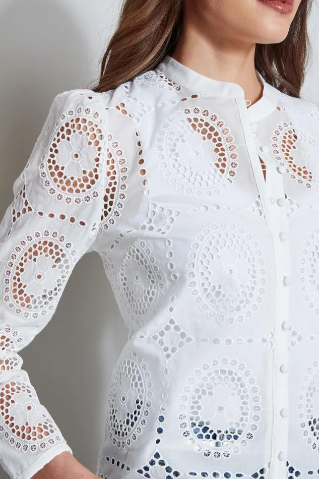 Outlet 8211 Women Tops Elie Tahari Lace Button Shirt Pearl