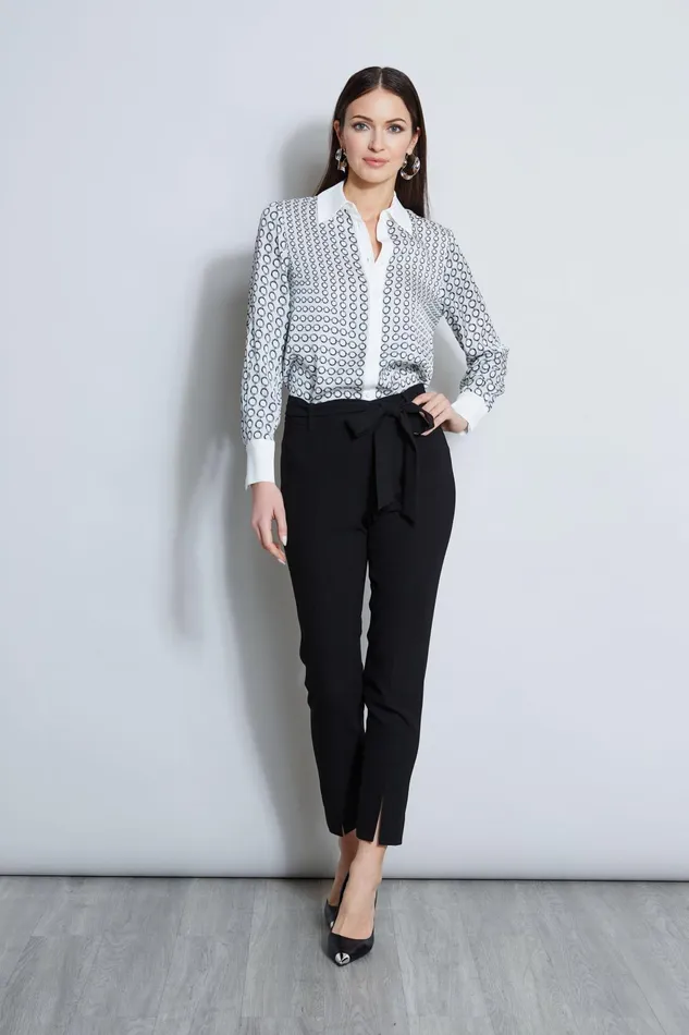 Outlet 8211 Women Tops Elie Tahari Link Print Button Down Shirt Link Print White Ground
