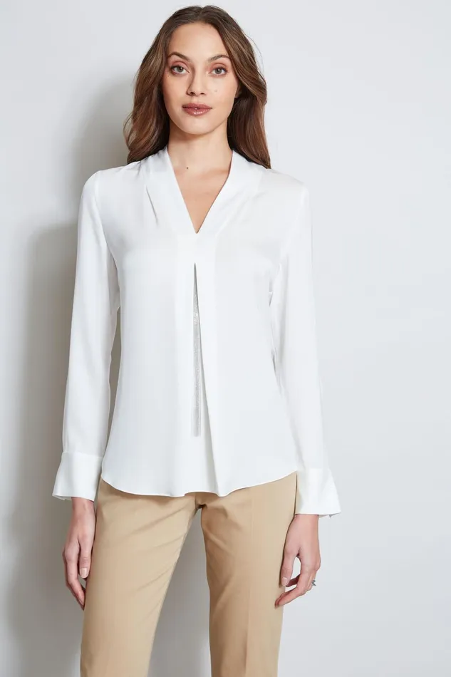 Outlet 8211 Women Tops Elie Tahari Long Sleeve Chain Shirt Fresh Pearl
