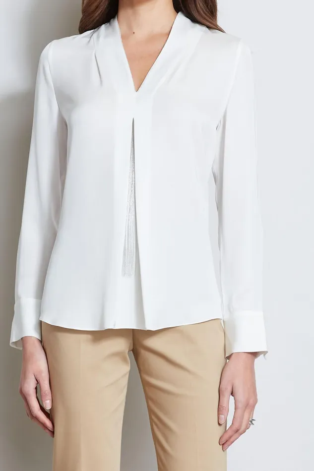 Outlet 8211 Women Tops Elie Tahari Long Sleeve Chain Shirt Fresh Pearl