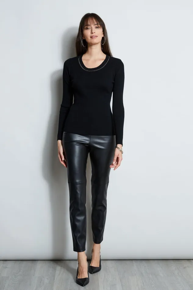 Outlet 8211 Women Tops Elie Tahari Merino Rib Chain Detail Sweater Black