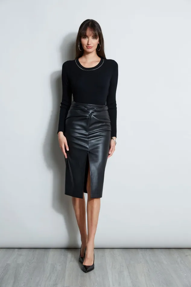 Outlet 8211 Women Tops Elie Tahari Merino Rib Chain Detail Sweater Black