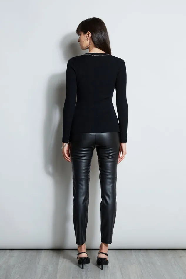 Outlet 8211 Women Tops Elie Tahari Merino Rib Chain Detail Sweater Black