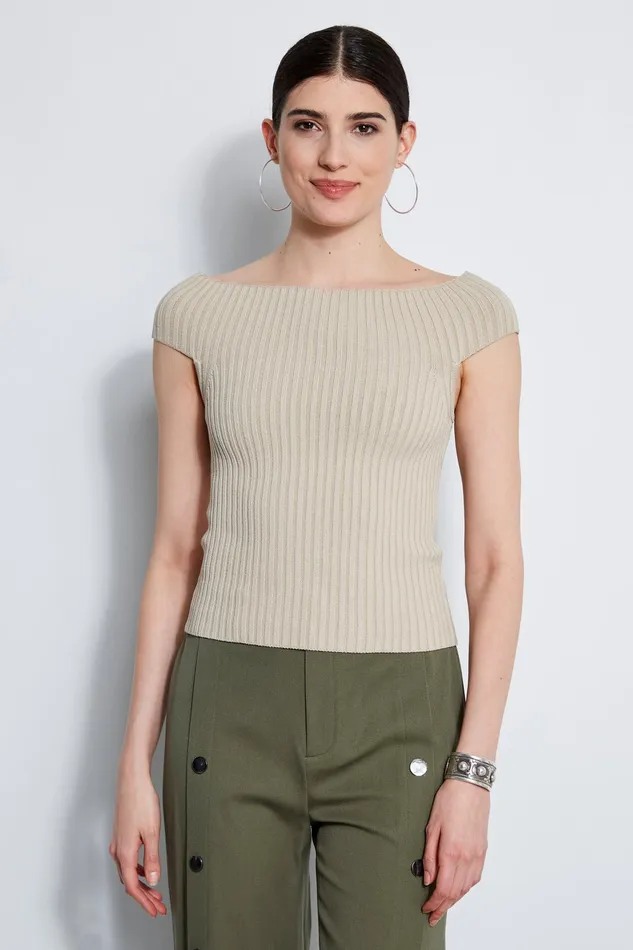 Outlet 8211 Women Tops Elie Tahari Off Shoulder Rib Sweater Sand