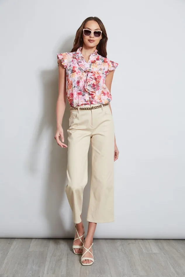 Outlet 8211 Women Tops Elie Tahari Pleated Floral Shirt Wonderland Print