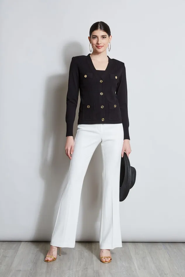 Outlet 8211 Women Tops Elie Tahari Rib Button Sweater Black