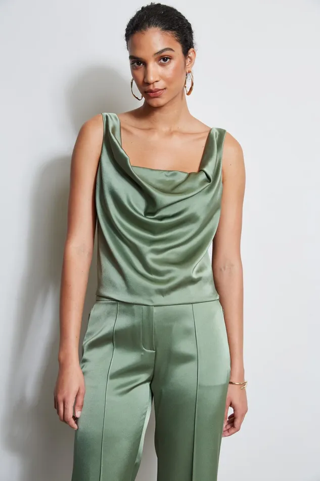 Outlet 8211 Women Tops Elie Tahari Satin Cowl Cami Tuscan Olive