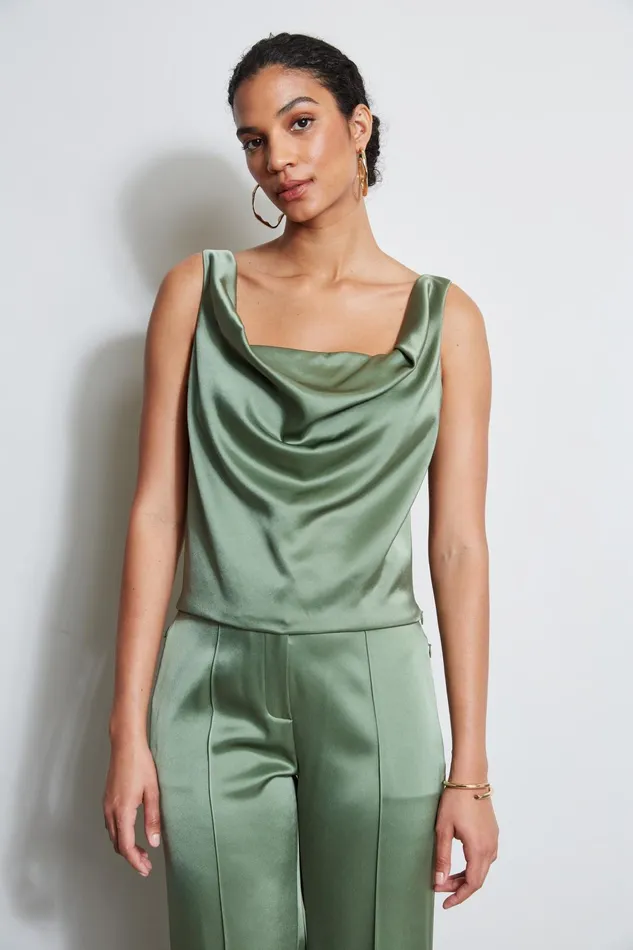 Outlet 8211 Women Tops Elie Tahari Satin Cowl Cami Tuscan Olive