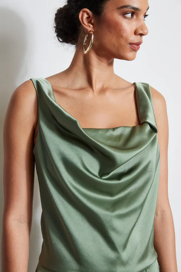 Outlet 8211 Women Tops Elie Tahari Satin Cowl Cami Tuscan Olive