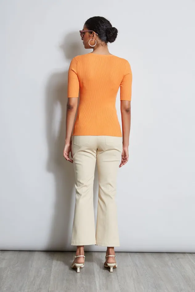 Outlet 8211 Women Tops Elie Tahari Short Sleeve VNeck Rib Sweater Sunrise