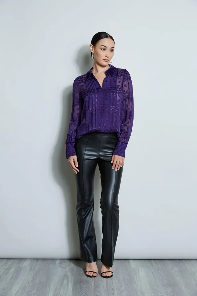 Outlet 8211 Women Tops Elie Tahari Silk Jacquard Shirt Winter Plum