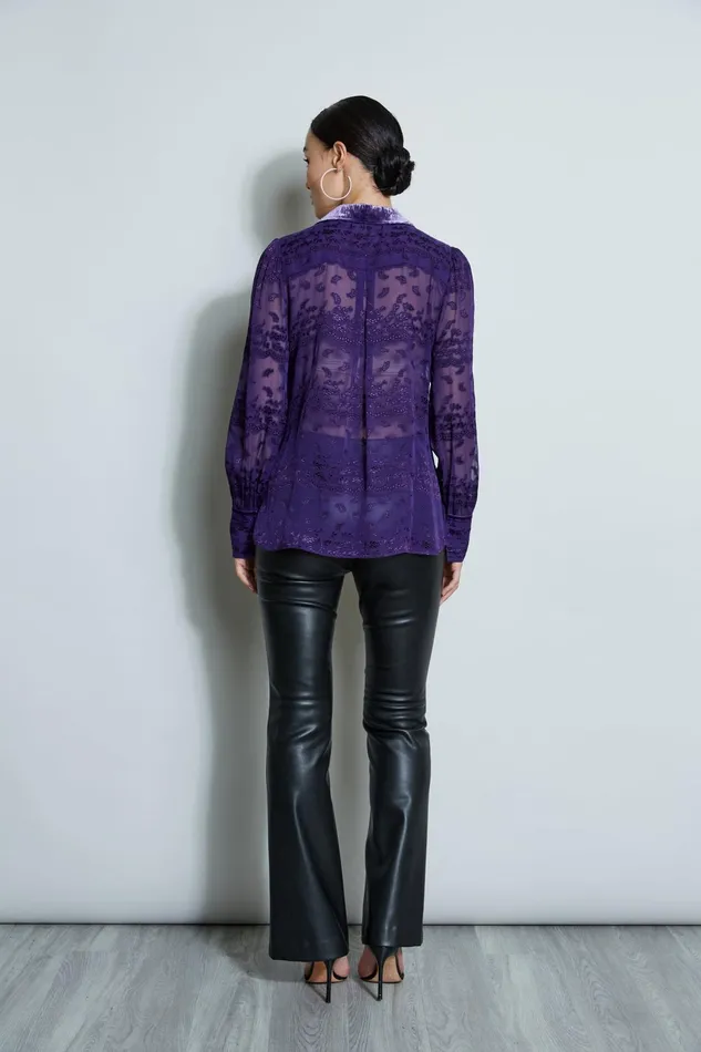 Outlet 8211 Women Tops Elie Tahari Silk Jacquard Shirt Winter Plum