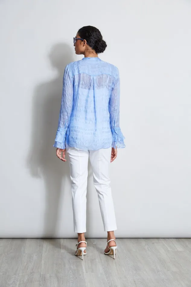 Outlet 8211 Women Tops Elie Tahari Silk Pucker Texture Shirt Horizon Blue