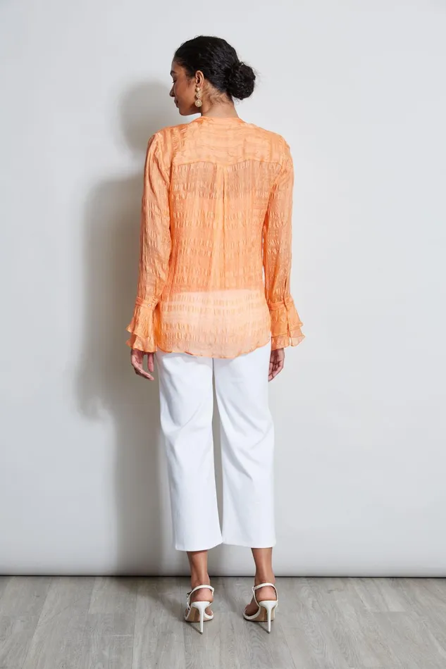 Outlet 8211 Women Tops Elie Tahari Silk Pucker Texture Shirt Tangerine