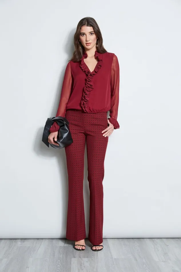 Outlet 8211 Women Tops Elie Tahari Silk Ruffle Shirt Bordeaux