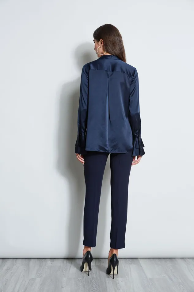 Outlet 8211 Women Tops Elie Tahari Silk Satin Ruffle Cuff Shirt Stargazer