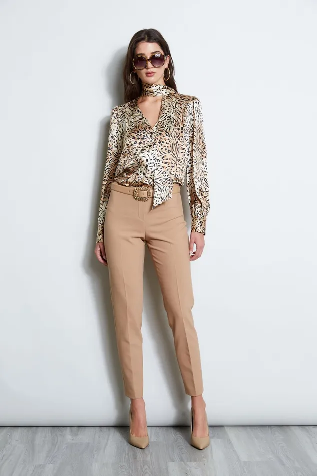 Outlet 8211 Women Tops Elie Tahari Silk Satin Winter Safari Shirt Bark Multi