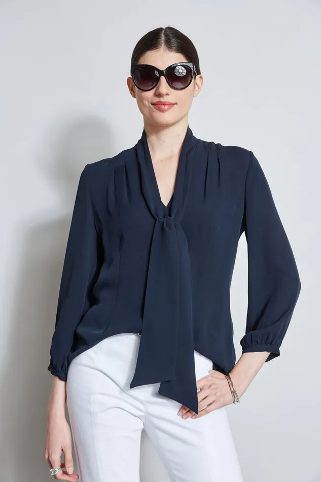 Outlet 8211 Women Tops Elie Tahari Silk Tie Button Shirt Stargazer