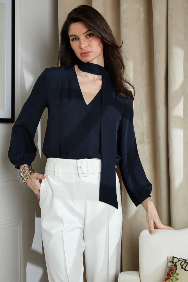 Outlet 8211 Women Tops Elie Tahari Silk Tie Button Shirt Stargazer