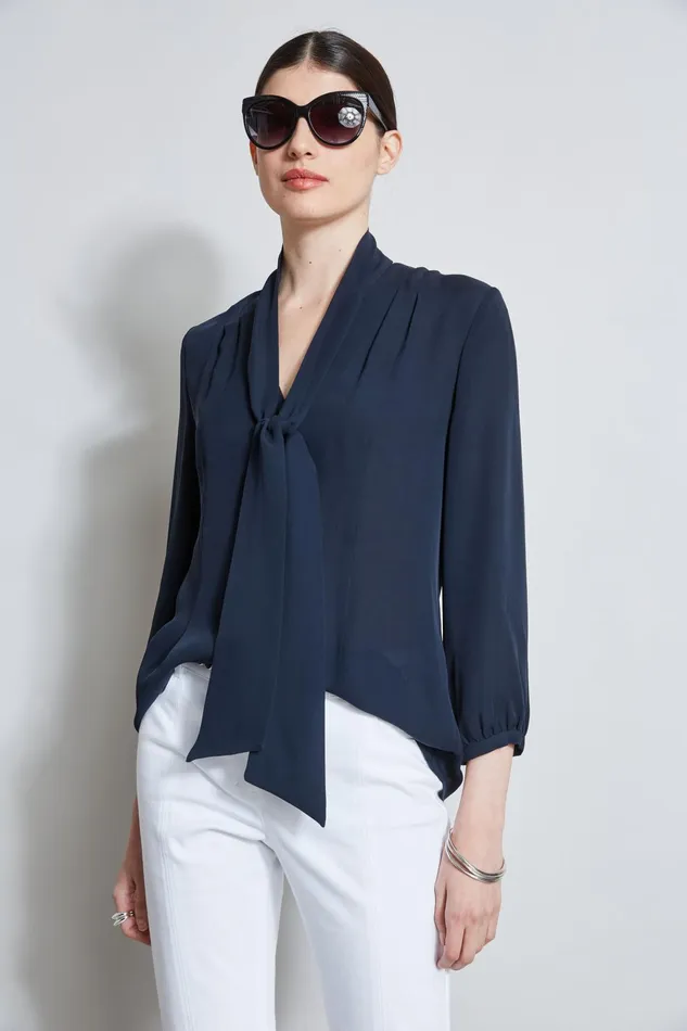 Outlet 8211 Women Tops Elie Tahari Silk Tie Button Shirt Stargazer
