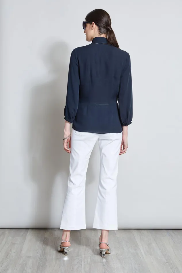 Outlet 8211 Women Tops Elie Tahari Silk Tie Button Shirt Stargazer