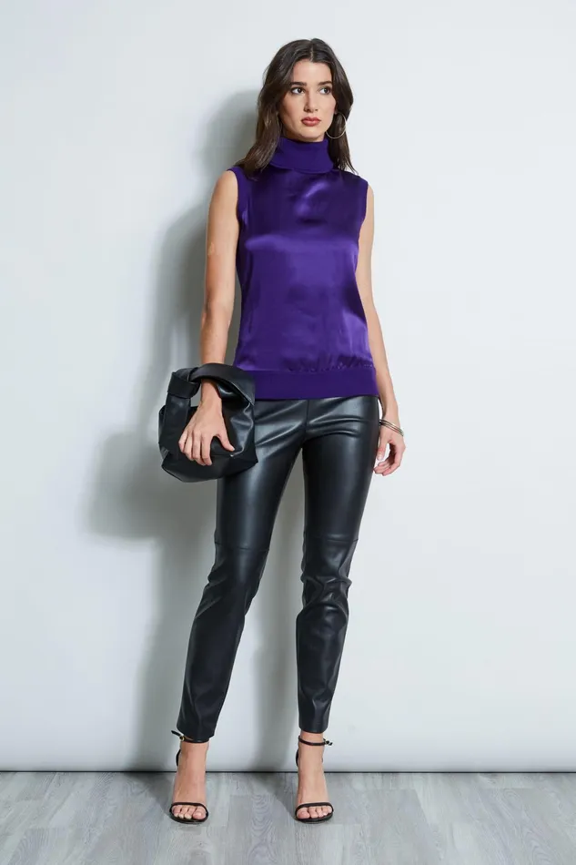 Outlet 8211 Women Tops Elie Tahari Sleeveless Satin Front Sweater Winter Plum