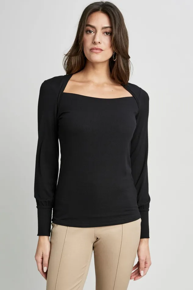 Outlet 8211 Women Tops Elie Tahari Straight Neck Ribbed Knit Noir