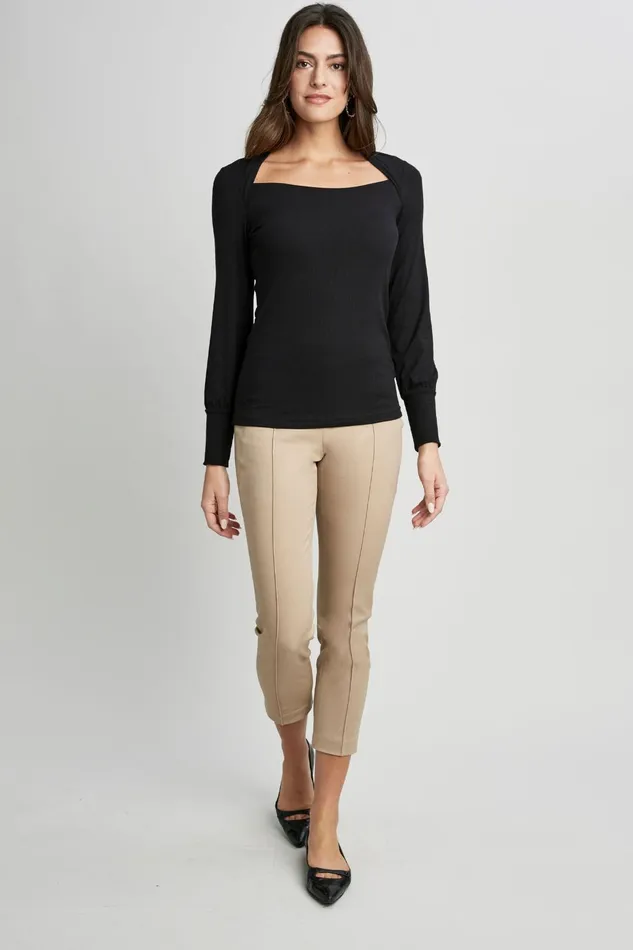 Outlet 8211 Women Tops Elie Tahari Straight Neck Ribbed Knit Noir