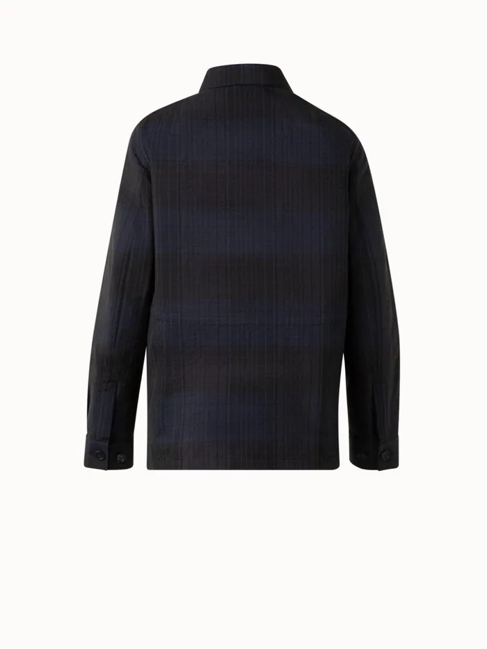 Oversize Shirt Jacket In Silk Cotton Seersucker Navy Women Akris Jackets