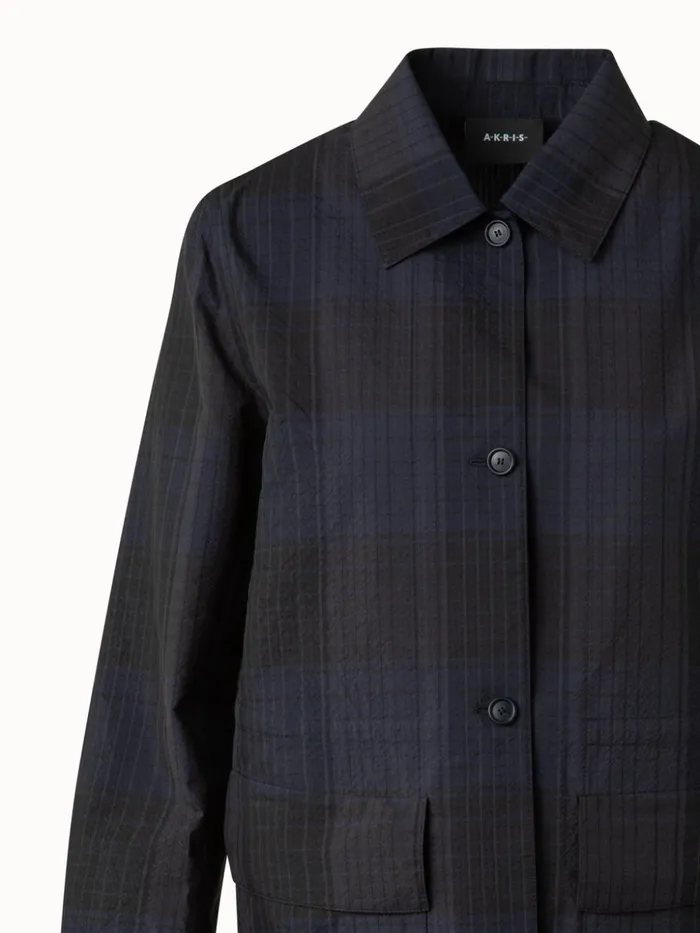 Oversize Shirt Jacket In Silk Cotton Seersucker Navy Women Akris Jackets