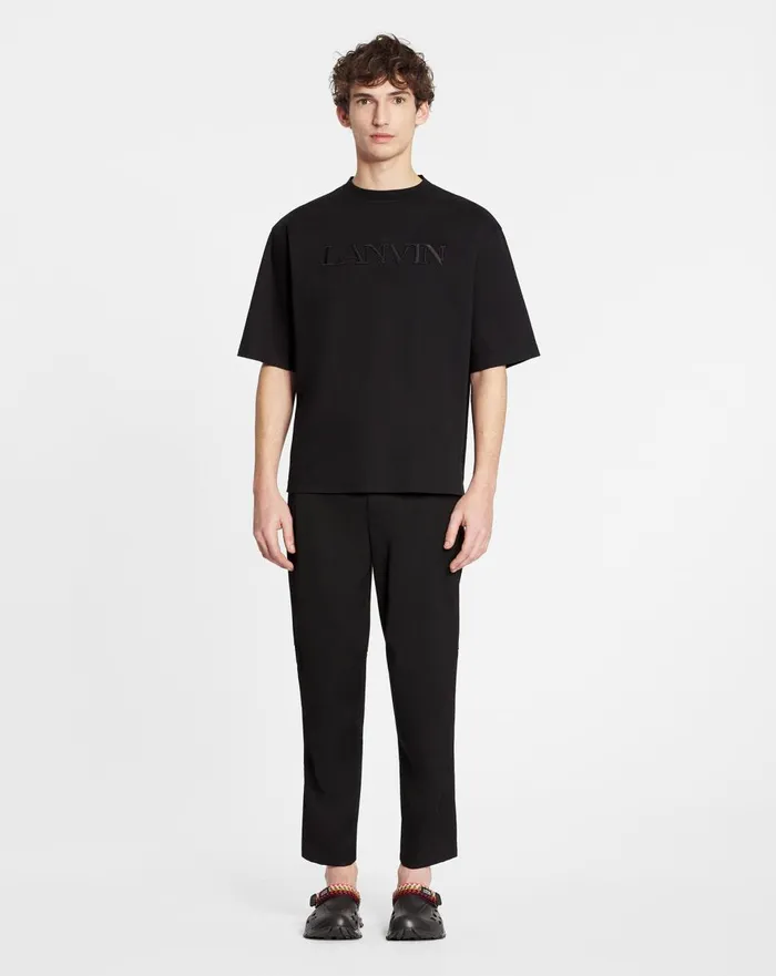 Oversized Lanvin Paris Embroidered Tshirt Black Men Lanvin Tshirts and Polos