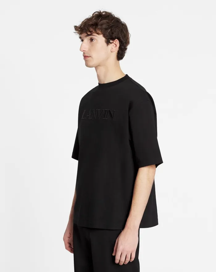 Oversized Lanvin Paris Embroidered Tshirt Black Men Lanvin Tshirts and Polos
