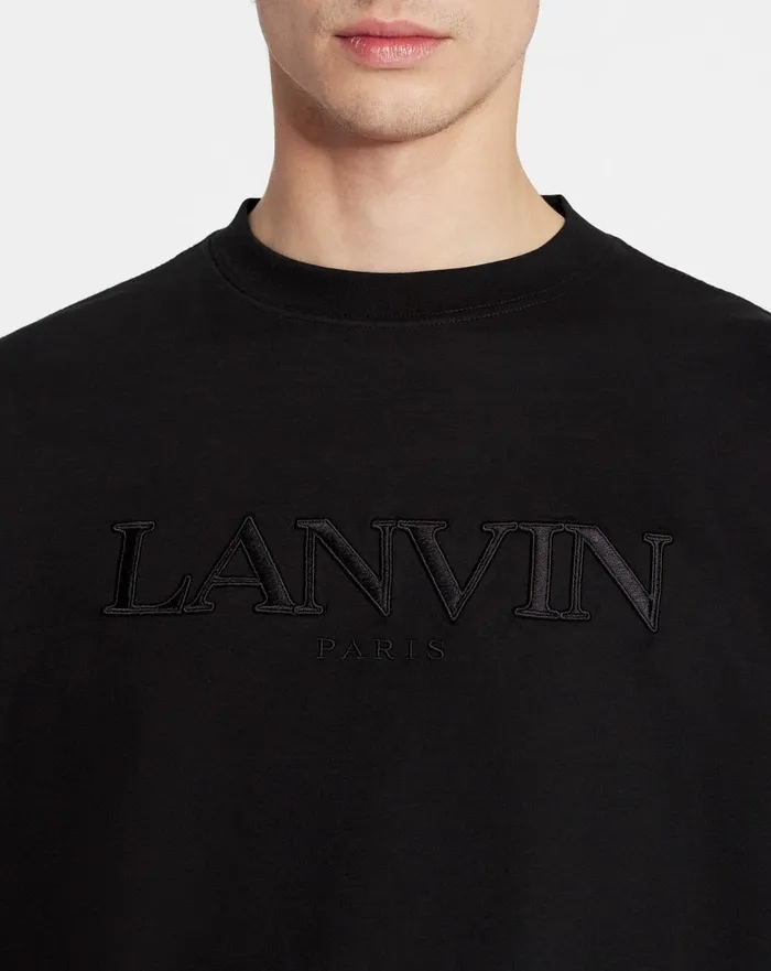 Oversized Lanvin Paris Embroidered Tshirt Black Men Lanvin Tshirts and Polos