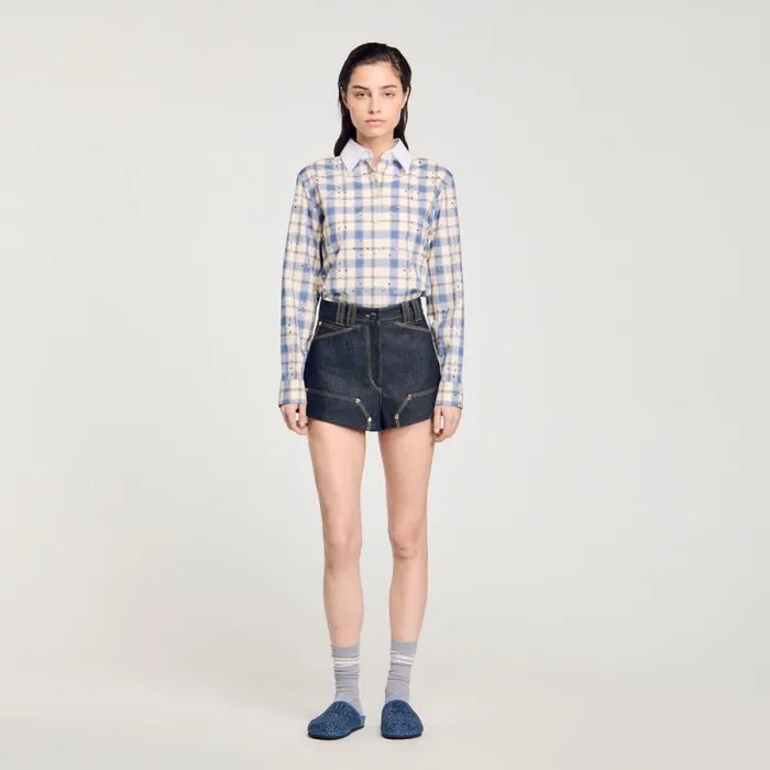 Pants and Shorts Women SANDRO Raw Denim Shorts Deep Blu