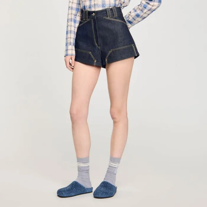 Pants and Shorts Women SANDRO Raw Denim Shorts Deep Blu